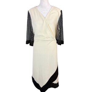 Shein Curve 4XL Party Dress Ivory Black Sequins Mesh Bell Sleeves Asymmetric Hem